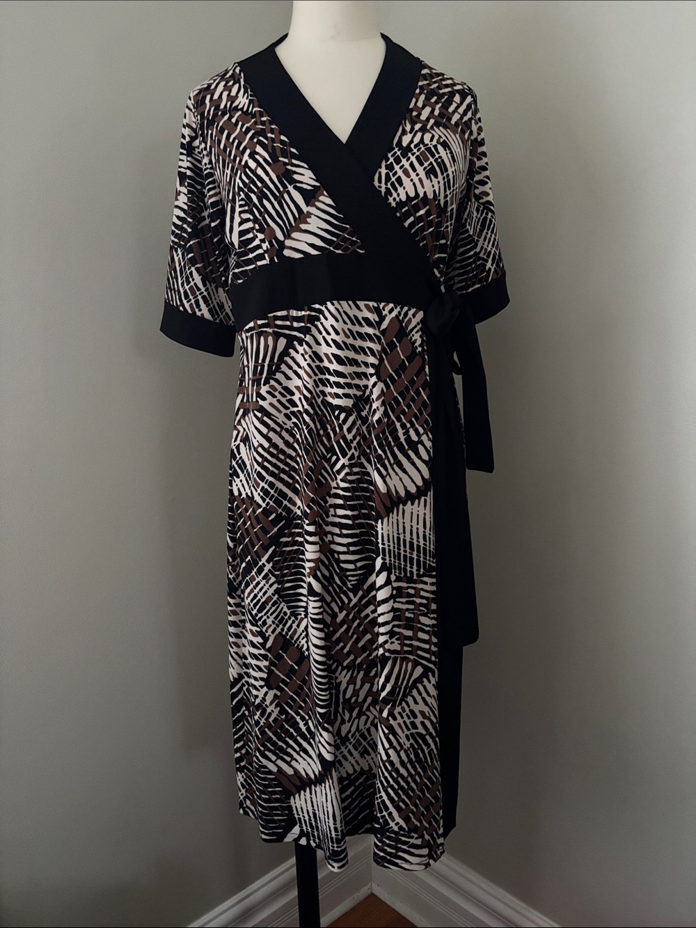 Ripe Maternity Black & Brown Abstract Tropical Inspired Wrap Dress